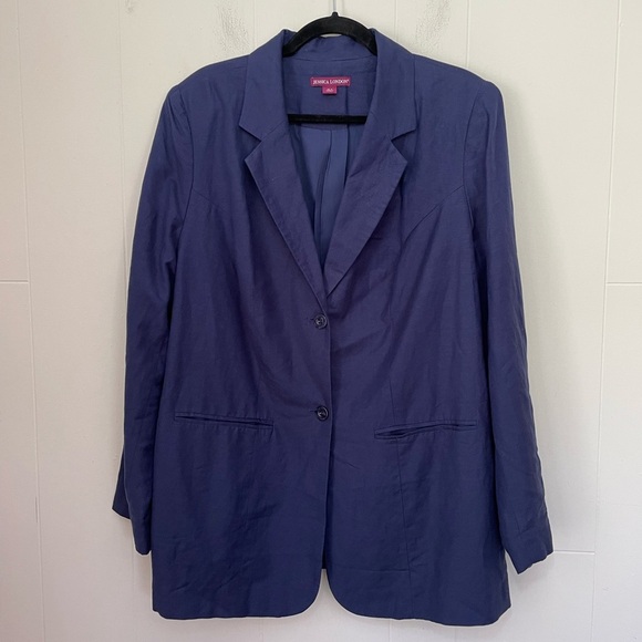 Jessica London Jackets & Blazers - Jessica London Blazer Jacket Linen Blend Blue Long Length Pockets Size 18 Tall
